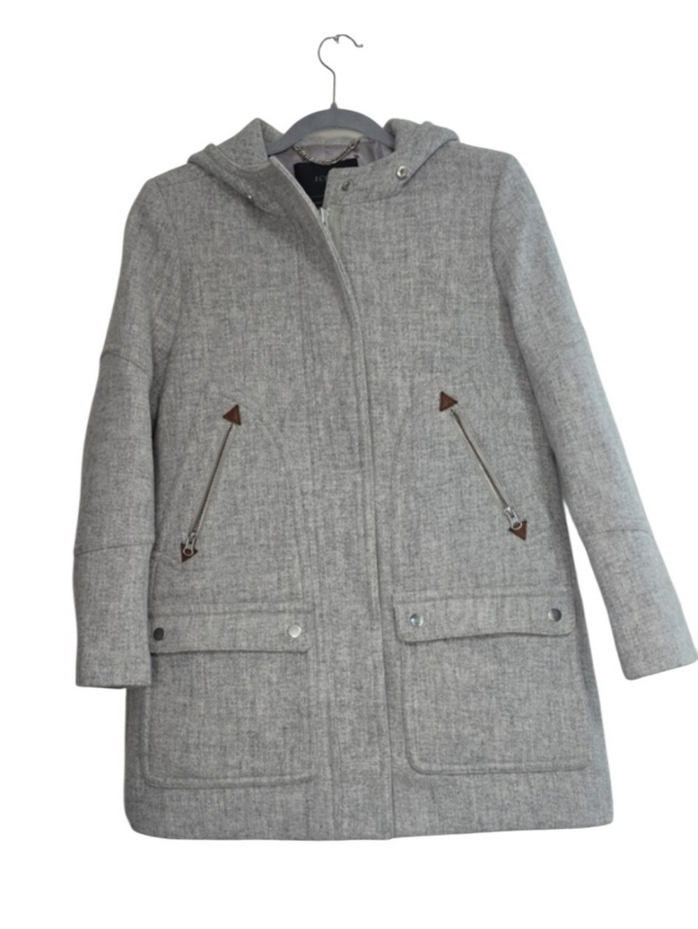 J.Crew chateau Parka Italian Stadium cloth Nello Gori Grey Wool Coat Hooded